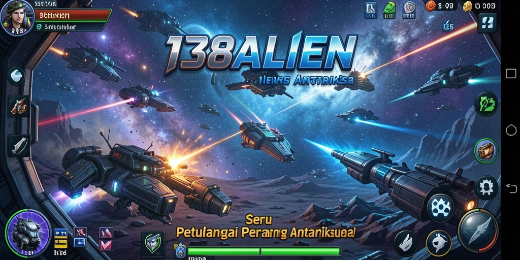 Screenshot gameplay 138ALIEN menampilkan pertempuran strategis antar galaksi.