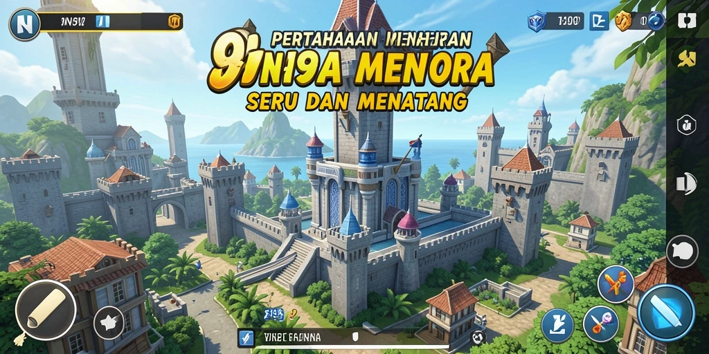 Screenshot menampilkan aksi menara dalam permainan Tower Defense.