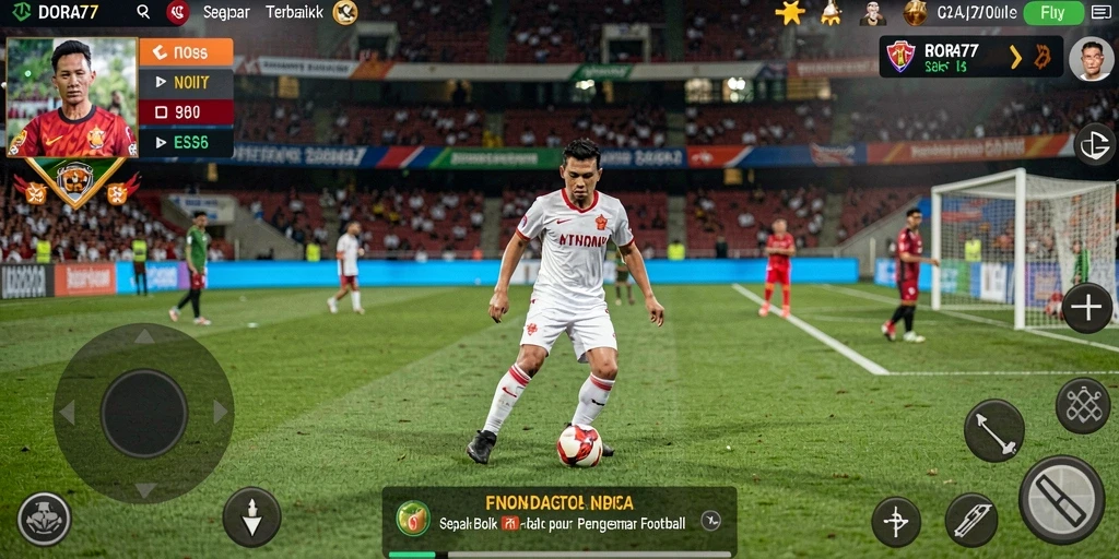 Tampilan gameplay DORA77 yang menakjubkan dan penuh aksi pertandingan sepak bola.