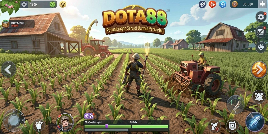 Tangkapan layar DOTA88 menampilkan momen seru bertani dan merawat tanaman.