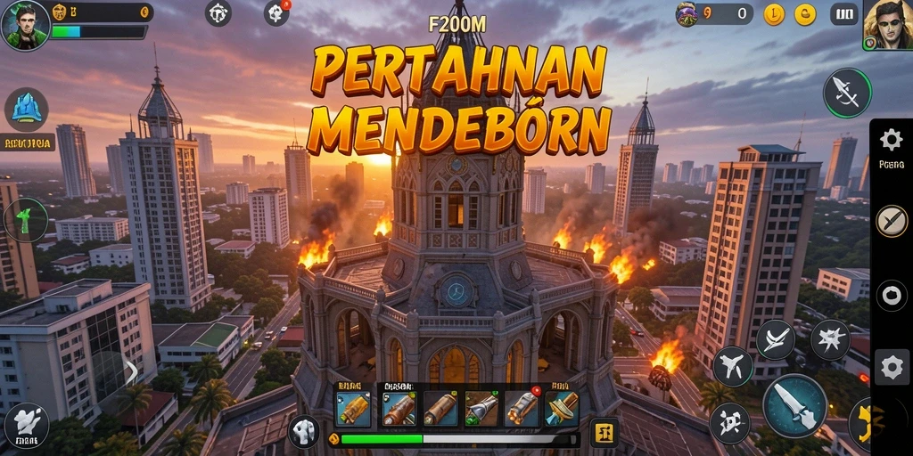 Tampilan gameplay F200M yang menegangkan di Tower Defense.