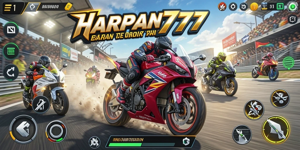 Tampilan gameplay seru dalam balapan motor yang mendebarkan.