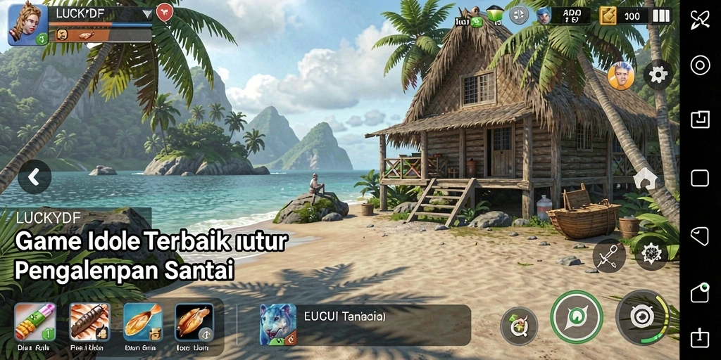 Screenshot gameplay LUCKYDF menampilkan karakter yang bekerja otomatis.