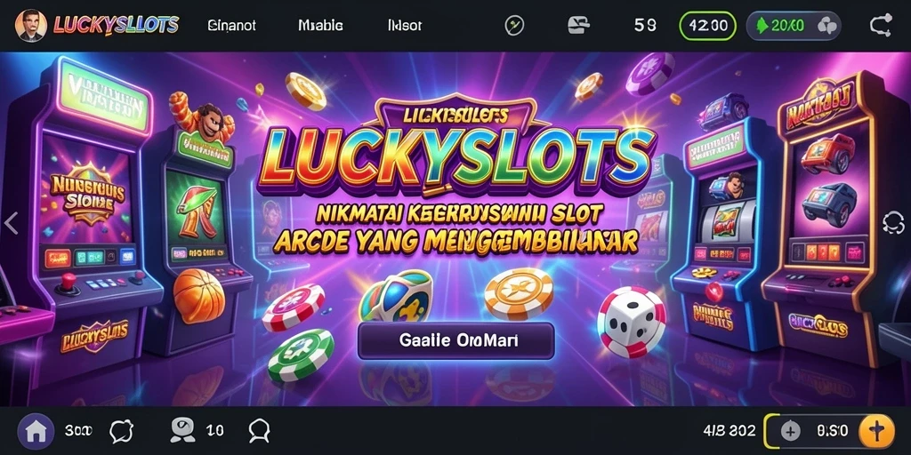 Tampilan gameplay LUCKYSLOTS yang menarik dengan mesin slot berwarna-warni.