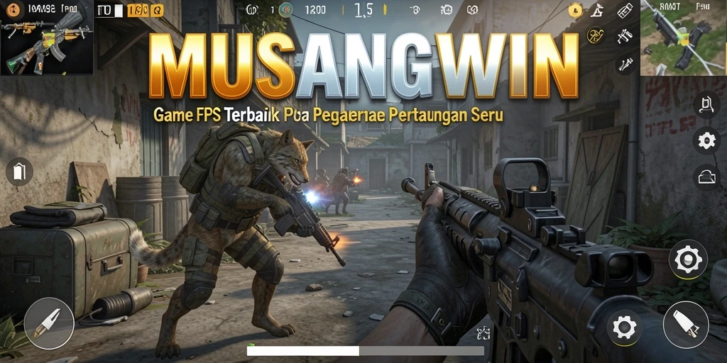 Screenshot utama MUSANGWIN menampilkan aksi tembak-menembak yang mendebarkan.