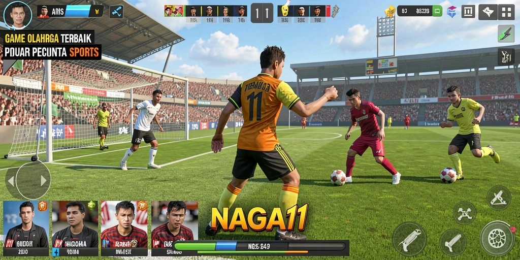 Tampilan gameplay NAGA11 yang seru dan mendebarkan saat bermain olahraga.