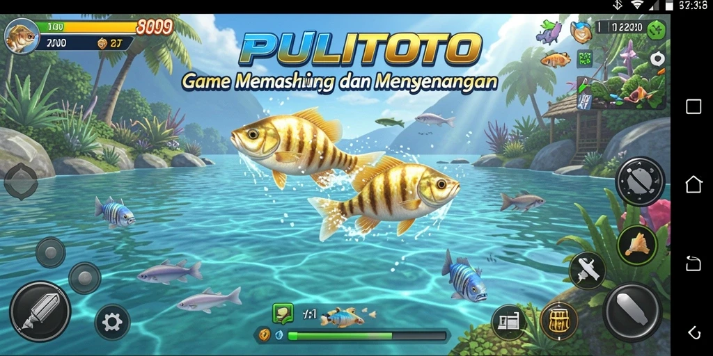 Tampilan gameplay PULITOTO yang penuh aksi memancing.