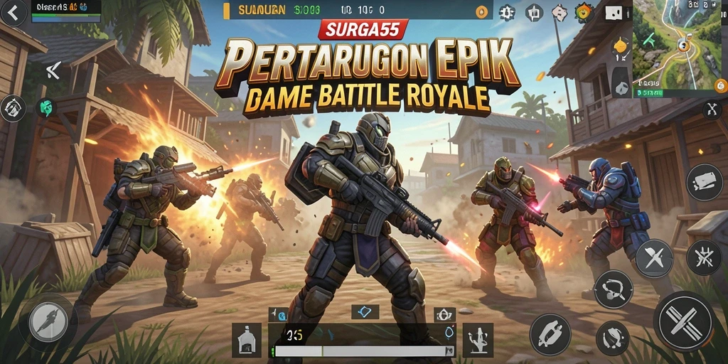 Gameplay SURGA55 yang mendebarkan dalam dunia Battle Royale.