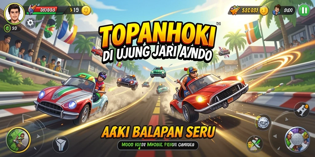 Tampilan screenshot game TOPANHOKI memperlihatkan keseruan balapan yang mendebarkan.