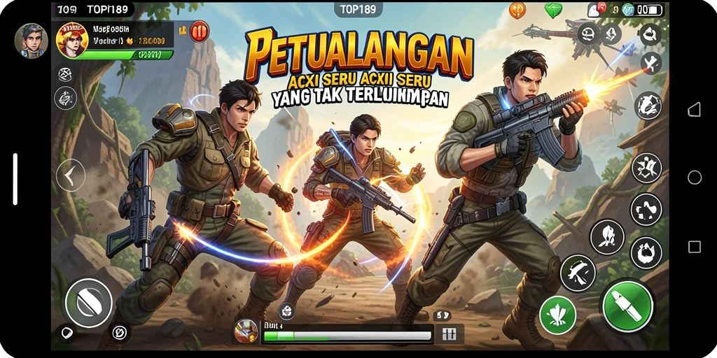 Tampilkan gameplay aksi intens dari TOPI189 yang memukau.